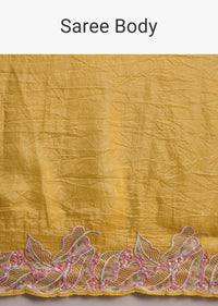 Yellow Organza Saree With Thread And Sequin Border And Unstitched Blouse