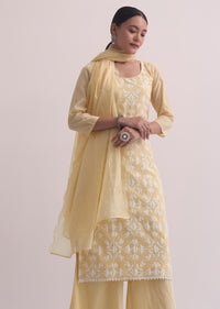 Yellow Palazzo Set With Patchwork Kurta