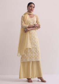 Yellow Palazzo Set With Patchwork Kurta