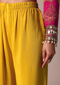 Yellow Palazzo Set With Zari Work Printed Kurta