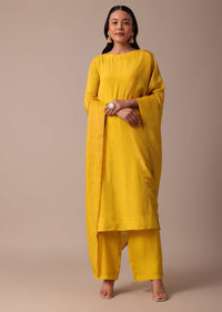 Yellow Pant Set In Chiffon With Sequin Work Kurta