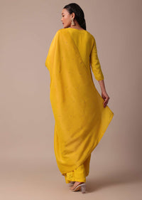 Yellow Pant Set In Chiffon With Sequin Work Kurta