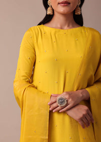 Yellow Pant Set In Chiffon With Sequin Work Kurta