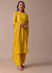 Yellow Pant Set In Chiffon With Sequin Work Kurta