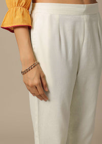 Yellow Pant Set With Embroidered Shirt