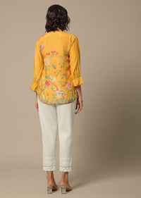 Yellow Pant Set With Embroidered Shirt