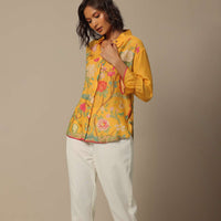 Yellow Pant Set With Embroidered Shirt