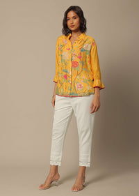Yellow Pant Set With Embroidered Shirt