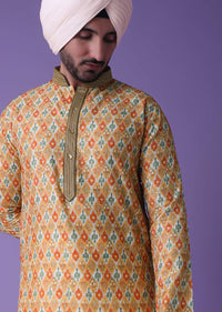 Yellow Patola Print Kurta Set In Handloom