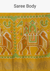 Yellow Patola Saree In Dola Silk With Foil Printed Border And Unstitched Blouse Piece