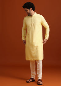 Yellow Poly Silk Quilted Kurta Set