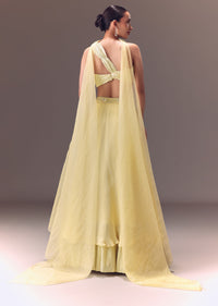 Yellow Pre-Pleated One Shoulder Blouse With Frill Lehenga And Choker Dupatta