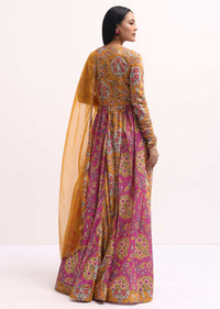 Yellow Printed Chiffon Anarkali Suit