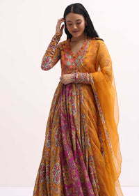 Yellow Printed Chiffon Anarkali Suit