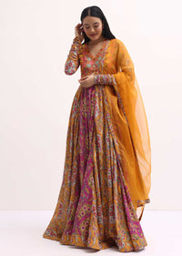 Yellow Printed Chiffon Anarkali Suit