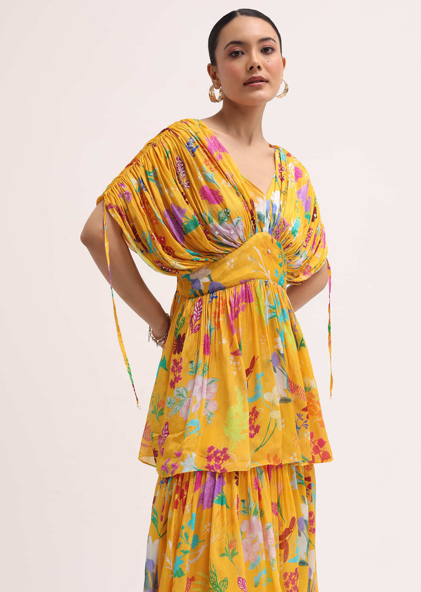 Yellow Printed Chiffon Gown