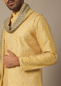 Yellow Printed Cotton Jacket Set