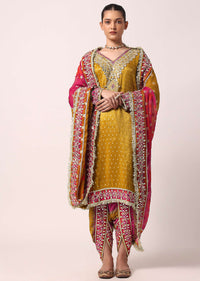 Yellow Printed Dhoti Set With Gota Work