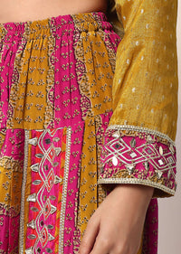 Yellow Printed Dhoti Set With Gota Work