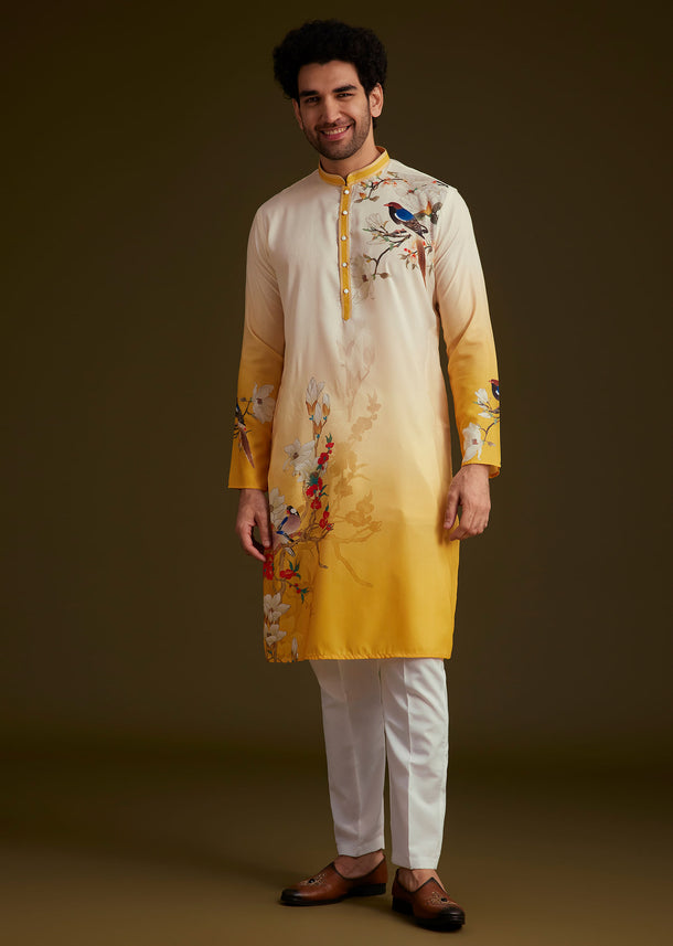 Yellow Printed Floral Kurta Set