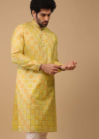 Yellow Printed Handwoven Chanderi Silk Kurta Set