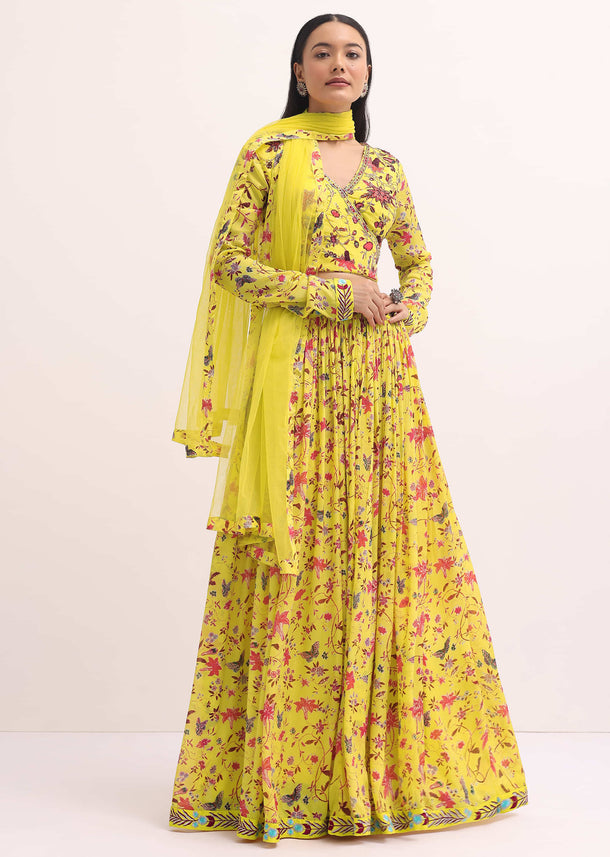 Yellow Printed Lehenga Choli Set