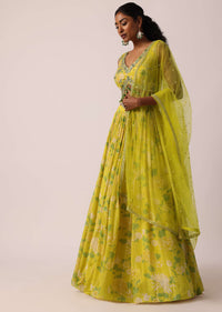 Yellow Printed Lehenga Set With Gota Patti Work