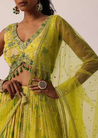 Yellow Printed Lehenga Set With Gota Patti Work