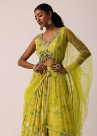 Yellow Printed Lehenga Set With Gota Patti Work