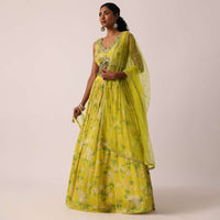 Yellow Printed Lehenga Set With Gota Patti Work