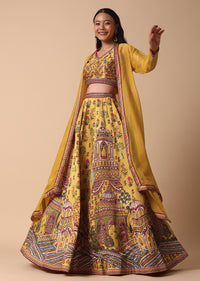 Yellow Printed Lehenga With Embroidered Choli And Jacket