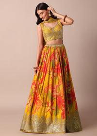 Yellow Printed Lehenga With Gotta Patti Choli And Dupatta Set