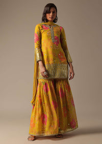 Yellow Printed Sharara Set With Gotta Patti Kurta