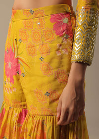 Yellow Printed Sharara Set With Gotta Patti Kurta