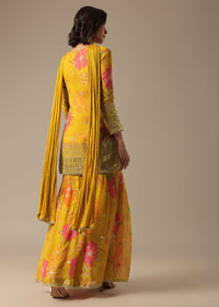 Yellow Printed Sharara Set With Gotta Patti Kurta