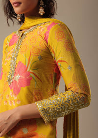 Yellow Printed Sharara Set With Gotta Patti Kurta