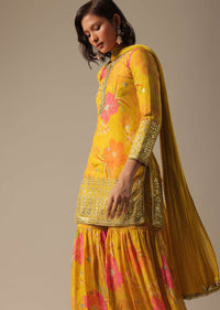 Yellow Printed Sharara Set With Gotta Patti Kurta
