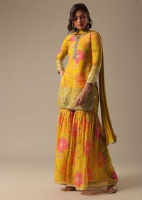 Yellow Printed Sharara Set With Gotta Patti Kurta
