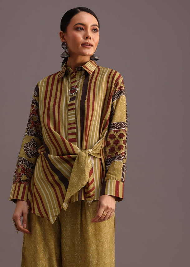 Yellow Printed Shirt Salwar Set With Embroidery