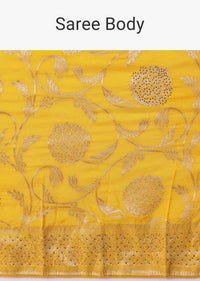 Yellow Saree With Floral Brocade Weave And Unstitched Blouse Piece