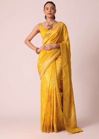 Yellow Saree With Floral Brocade Weave And Unstitched Blouse Piece