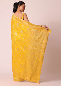 Yellow Saree With Floral Brocade Weave And Unstitched Blouse Piece