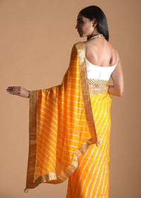 Yellow Saree With Lehariya Print And Gotta Patti Embroidered Buttis And Border Online - Kalki Fashion