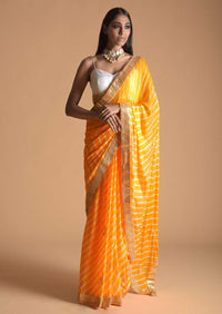 Yellow Saree With Lehariya Print And Gotta Patti Embroidered Buttis And Border Online - Kalki Fashion