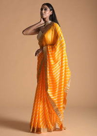 Yellow Saree With Lehariya Print And Gotta Patti Embroidered Buttis And Border Online - Kalki Fashion