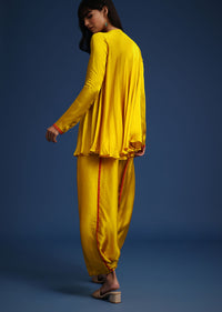 Yellow Satin Kurta And Dhoti Set