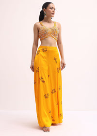 Yellow Satin Palazzo Set With Jacket