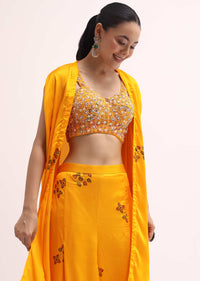 Yellow Satin Palazzo Set With Jacket