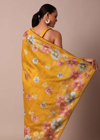 Yellow Semi Tussar Silk Saree With Resham Thread Artistry