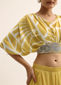 Yellow Sequin Crop Top And Palazzo Set